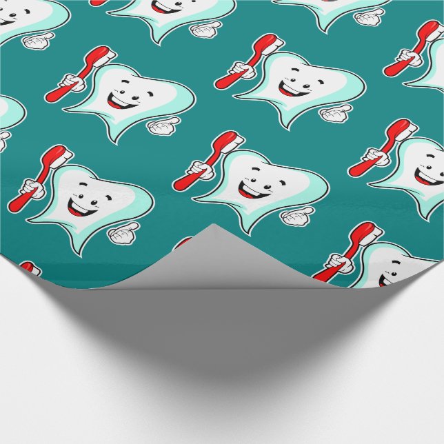 Papel De Regalo Cuidado dental Feliz diente con cepillo de dientes (Esquina)