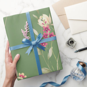Papel De Regalo Cuidado Whimsical acuarela Patrón floral Verde