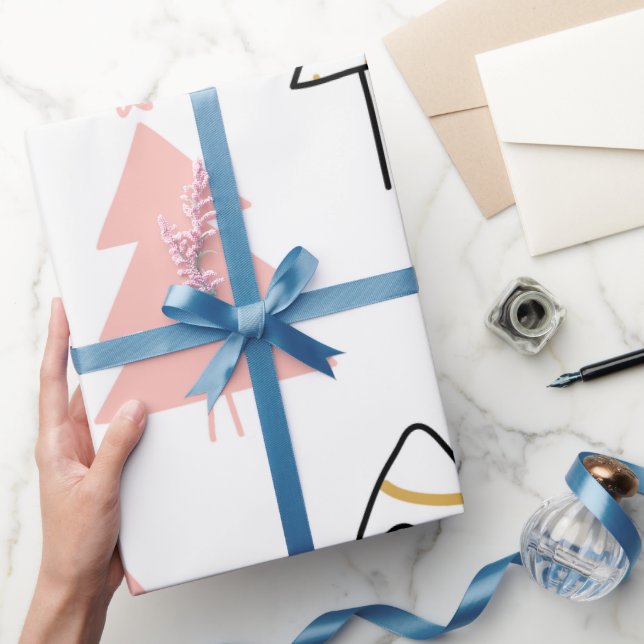 Papel De Regalo Cuidados árboles de Navidad Diversión Oro Rosa Gir (Regalar)