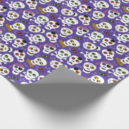 Papel De Regalo Cuidados cráneos de Halloween en morado