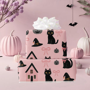 Papel De Regalo Cuidados gatos rosados de Halloween y Gorras de br