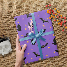 Papel De Regalo Cuidados murciélagos y estrellas Patrón Halloween