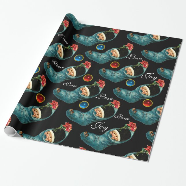 Papel De Regalo Cuidados Navidades alzándose, pequeño niño, flor r (Desenrollado)