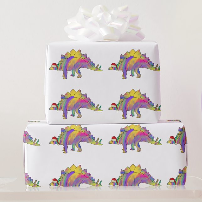 Papel De Regalo Cuidados Navidades de dinosaurios (Kids cute stegosaurus dinosaur christmas wrapping Colorful rainbow watercolor festive dino pattern)