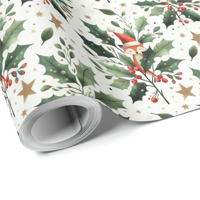 Papel De Regalo Cuidados Navidades esponjosos Santa Fox Wreath (Esquina del rollo)