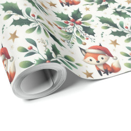 Papel De Regalo Cuidados Navidades esponjosos Santa Fox Wreath