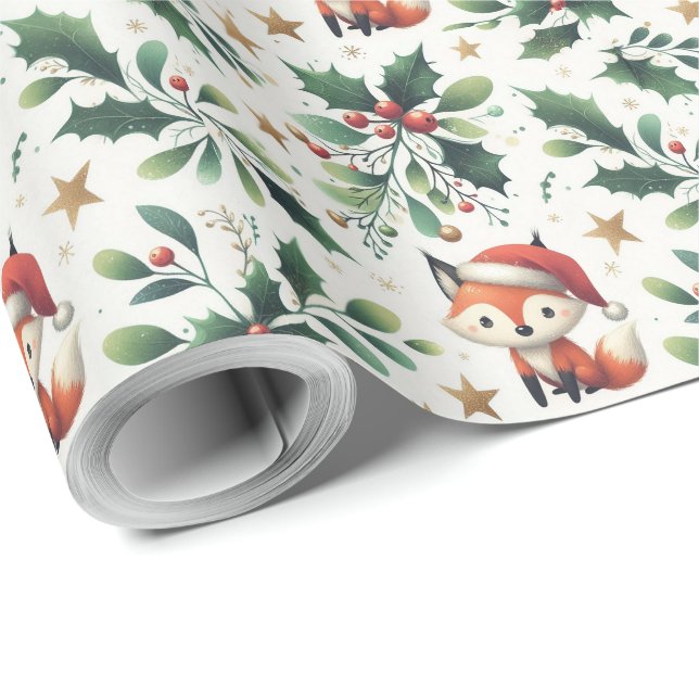 Papel De Regalo Cuidados Navidades esponjosos Santa Fox Wreath (Esquina del rollo)