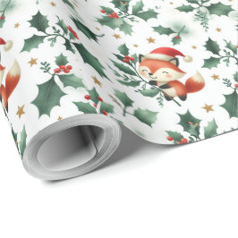 Papel De Regalo Cuidados Navidades esponjosos Santa Fox Wreath