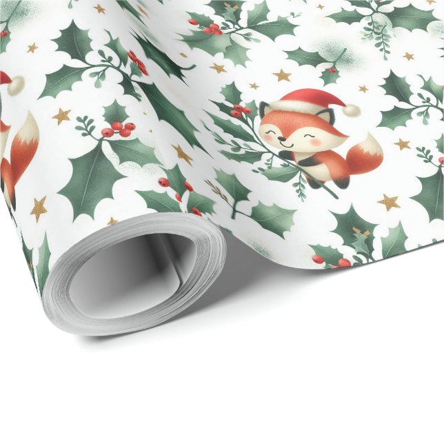 Papel De Regalo Cuidados Navidades esponjosos Santa Fox Wreath (Esquina del rollo)