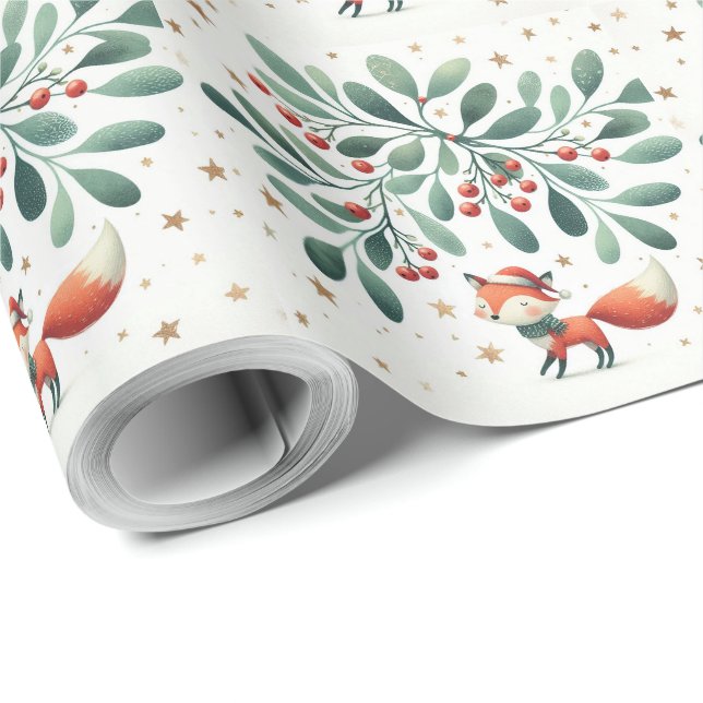Papel De Regalo Cuidados Navidades esponjosos Santa Fox Wreath (Esquina del rollo)