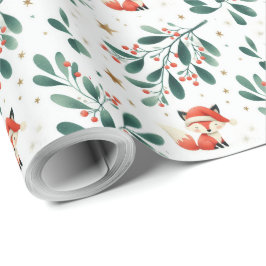 Papel De Regalo Cuidados Navidades esponjosos Santa Fox Wreath