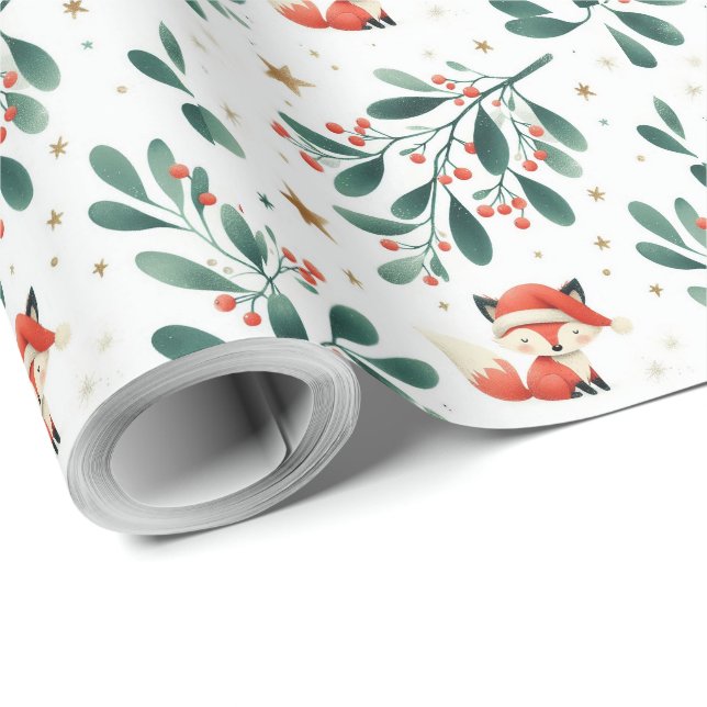 Papel De Regalo Cuidados Navidades esponjosos Santa Fox Wreath (Esquina del rollo)