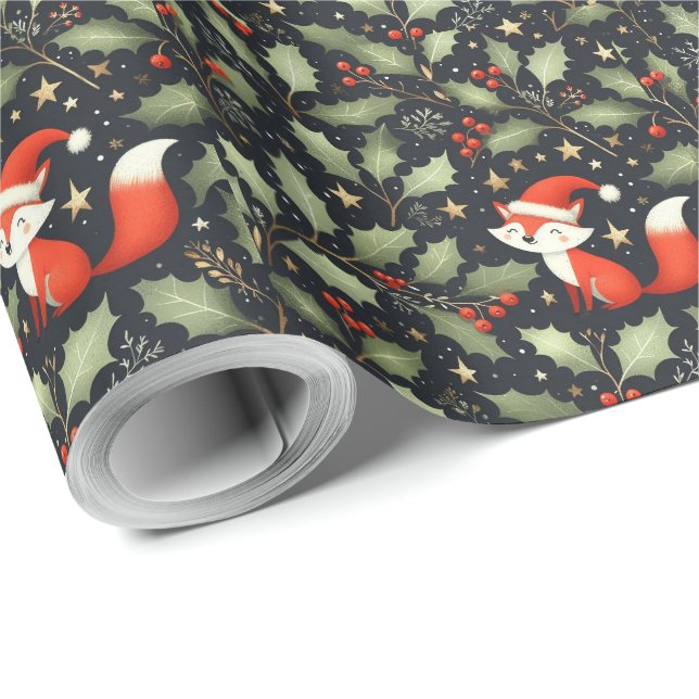Papel De Regalo Cuidados Navidades esponjosos Santa Fox Wreath (Esquina del rollo)