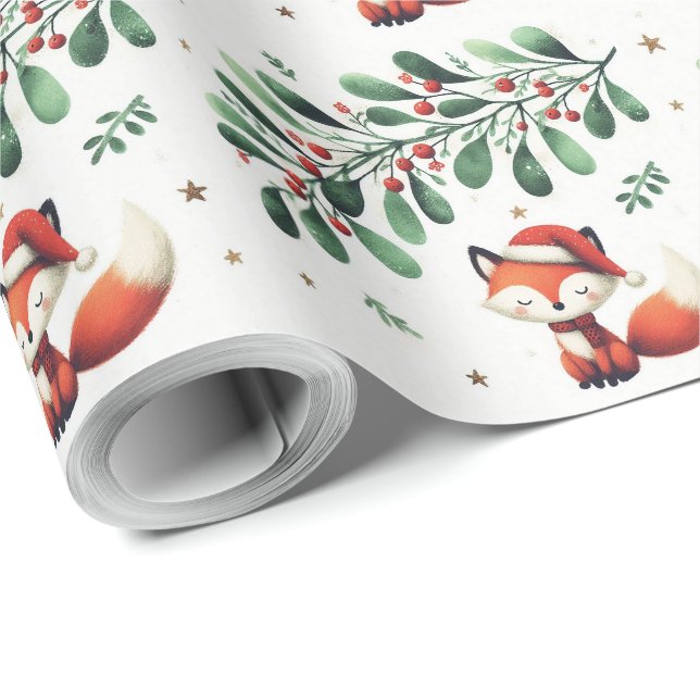 Papel De Regalo Cuidados Navidades esponjosos Santa Fox Wreath (Esquina del rollo)