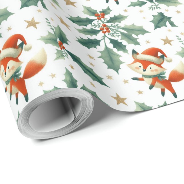 Papel De Regalo Cuidados Navidades esponjosos Santa Fox Wreath (Esquina del rollo)