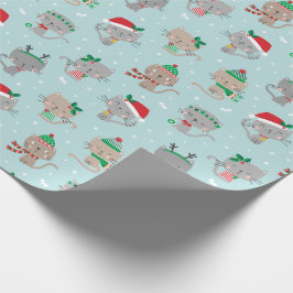 Papel De Regalo Cuidados Navidades Gatos en azul claro