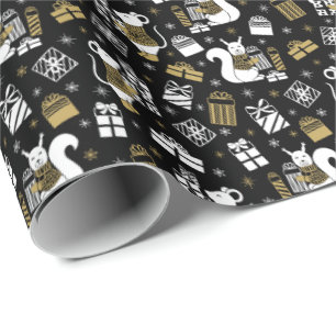 Papel De Regalo Cuidados Navidades negros y de oro leñadores de bo