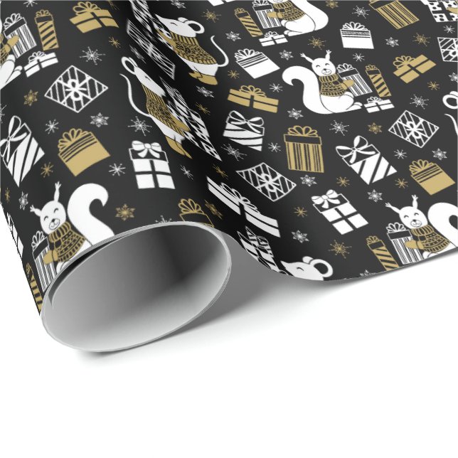 Papel De Regalo Cuidados Navidades negros y de oro leñadores de bo (Esquina del rollo)