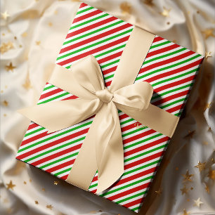 Papel De Regalo Cuidados Navidades Rojo Verde Tiras Blancas Dorada