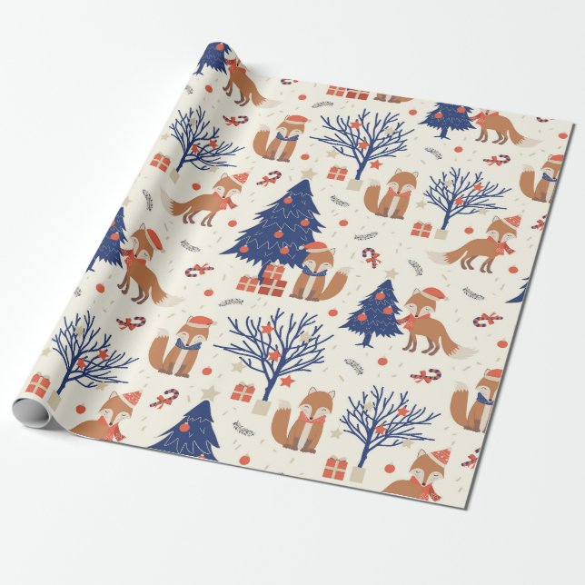 Papel De Regalo Cuidados Regalos de Árbol de Navidad Estrellas Fox (Desenrollado)