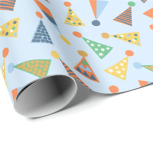 Papel De Regalo Cuidados y coloridos sombreros de fiesta en azul c