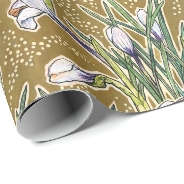 Papel De Regalo Cultivos blancos Jardín Flores de flores de oliva  (Esquina del rollo)