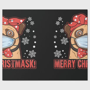 Papel De Regalo Cum Pug Dog Face Mask Feliz Navidad