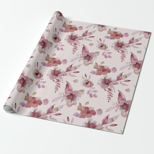 Papel De Regalo Cumple de Bebé Niña Elegante Floral Rosa Malva (Desenrollado)