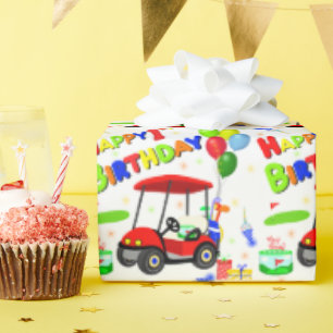 Papel De Regalo Cumpleaños 1º adorable carrito de golf rojo para n