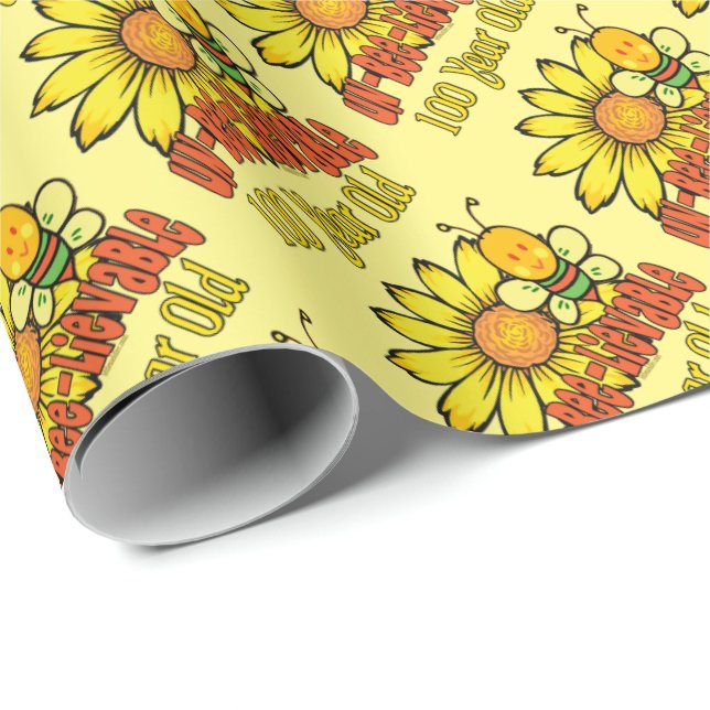 Papel De Regalo Cumpleaños 100 - Increíble con 100 años (Esquina del rollo)