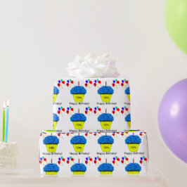 Papel De Regalo Cumpleaños 10 Azul Cupcake Globos Personalizar EDA