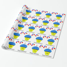 Papel De Regalo Cumpleaños 10 Azul Cupcake Globos Personalizar EDA