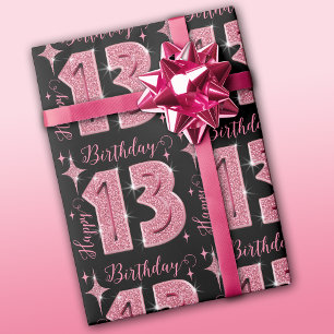 Papel de regalo Cumpleaños 13 con purpurina rosa