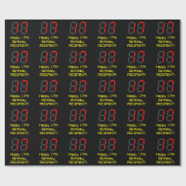Papel De Regalo Cumpleaños 17: Estilo reloj digital rojo "17" + No