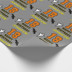 Papel De Regalo Cumpleaños 18: Tema de Halloween, nombre personal