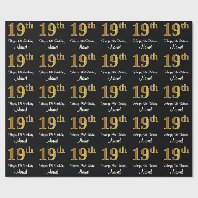 Papel De Regalo Cumpleaños 19: Elegante Lujo Faux Gold Look # (Superficie plana)