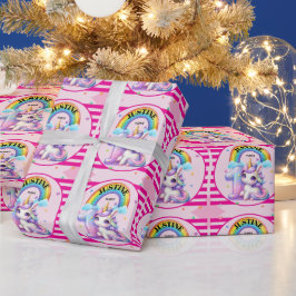 Papel De Regalo Cumpleaños 1 de arcoíris y unicornio lindo