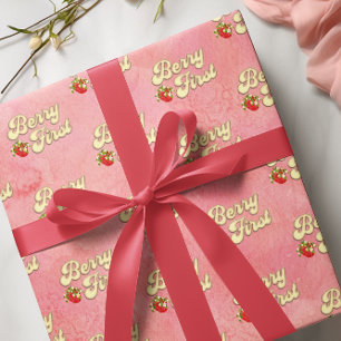 Papel De Regalo Cumpleaños 1 Fresa Rosa Blanco Dorado
