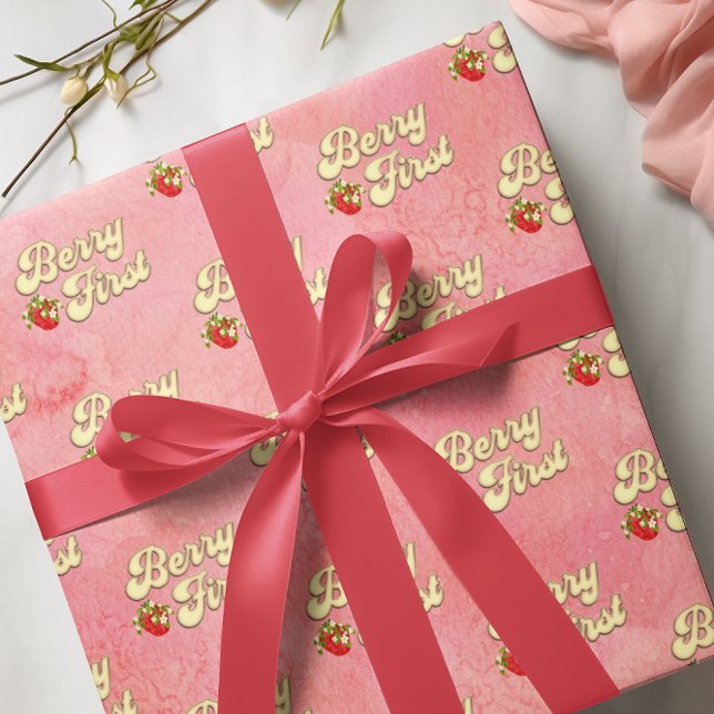 Papel De Regalo Cumpleaños 1 Fresa Rosa Blanco Dorado (Subido por el creador)
