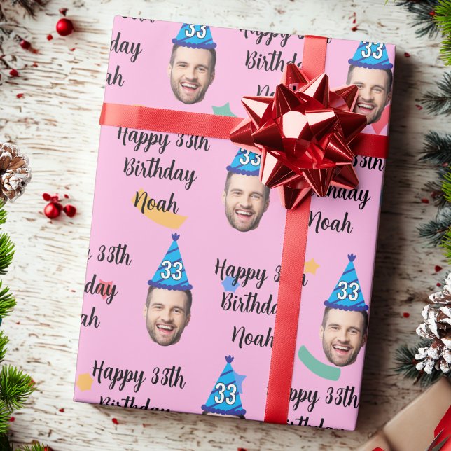 Papel De Regalo Cumpleaños 20 30 40 50 60 Rosa Cara Personalizada (Subido por el creador)