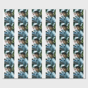 Papel De Regalo cumpleaños 20 nombre foto fecha hombre azul blanco