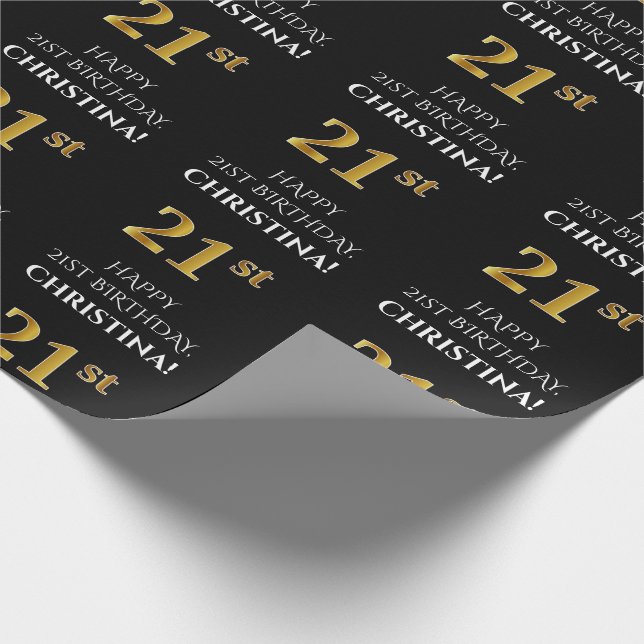 Papel De Regalo Cumpleaños 21: Elegante, negro, falso dorado (Esquina)