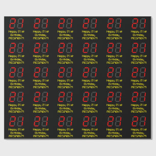Papel De Regalo Cumpleaños 21: Estilo reloj digital rojo "21" + No