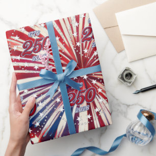 Papel De Regalo Cumpleaños 250 de América 1776-2026 Fuegos Artific