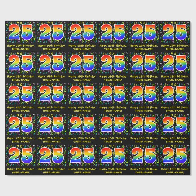 Papel De Regalo Cumpleaños 25: Símbolos musicales coloridos, arco  (Superficie plana)