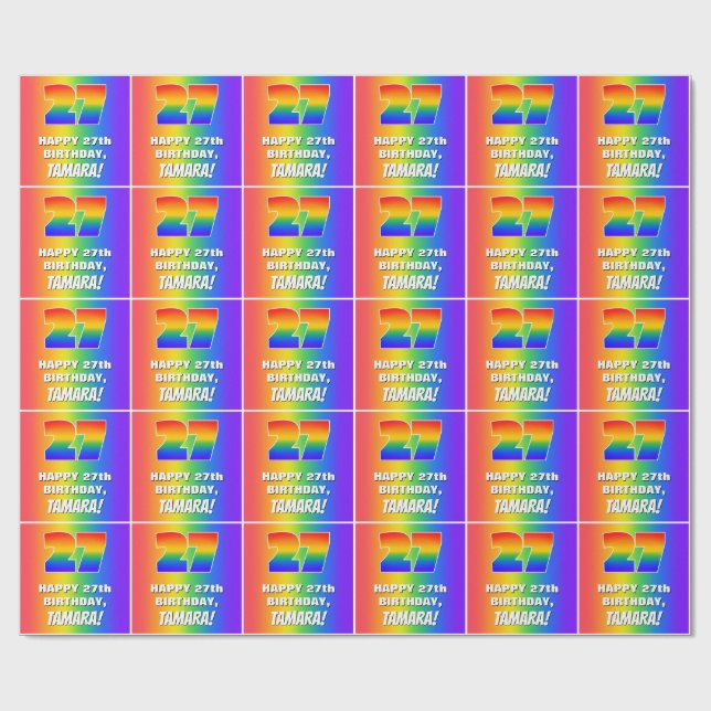 Papel De Regalo Cumpleaños 27: Colorido, divertido patrón arcoiris (Superficie plana)