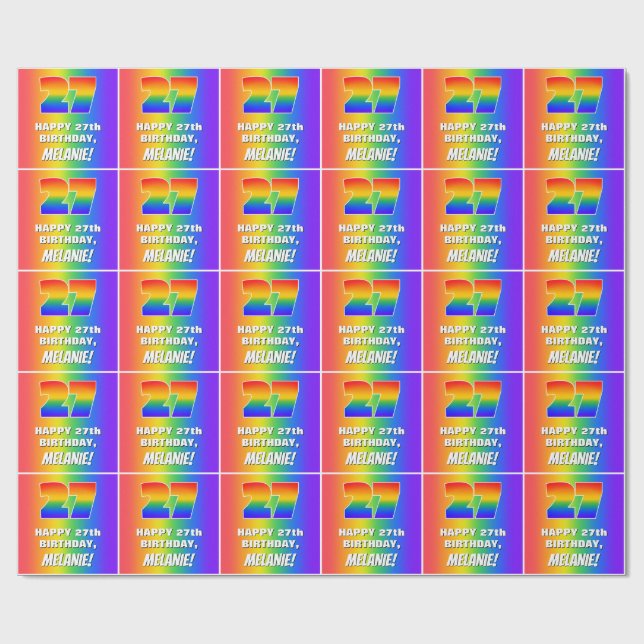 Papel De Regalo Cumpleaños 27: Colorido, divertido patrón arcoiris (Superficie plana)