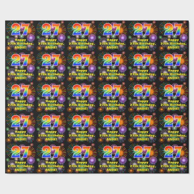Papel De Regalo Cumpleaños 27: Fuegos artificiales divertidos, asp (Costura)