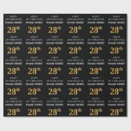 Papel De Regalo Cumpleaños 28: Elegante, negro, apariencia de oro
