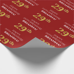 Papel De Regalo Cumpleaños 29: Elegante, Rojo, apariencia de oro f